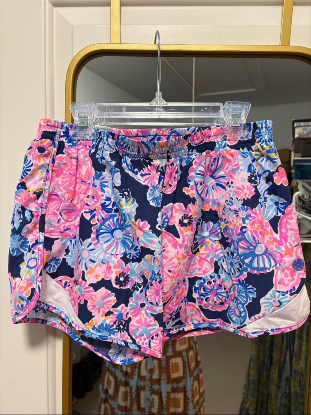 Lilly Navy Floral Elastic-Waist Shorts - Pink & Blue